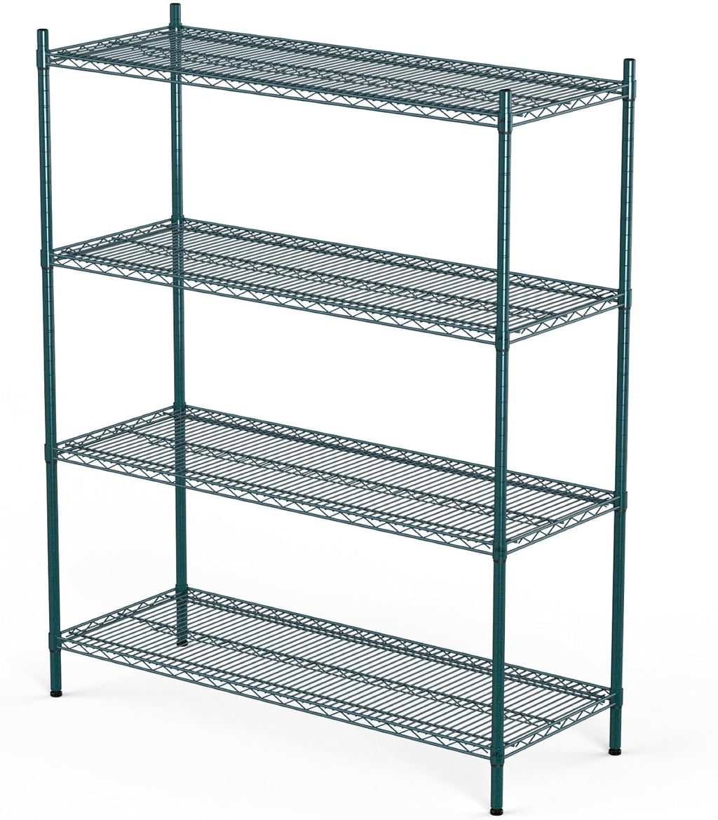 NSF 4-Tier Green-Epoxy Storage Shelves, 18"x60"x63", Moist&Dry Environments, Commercial Heavy Duty Steel Wire