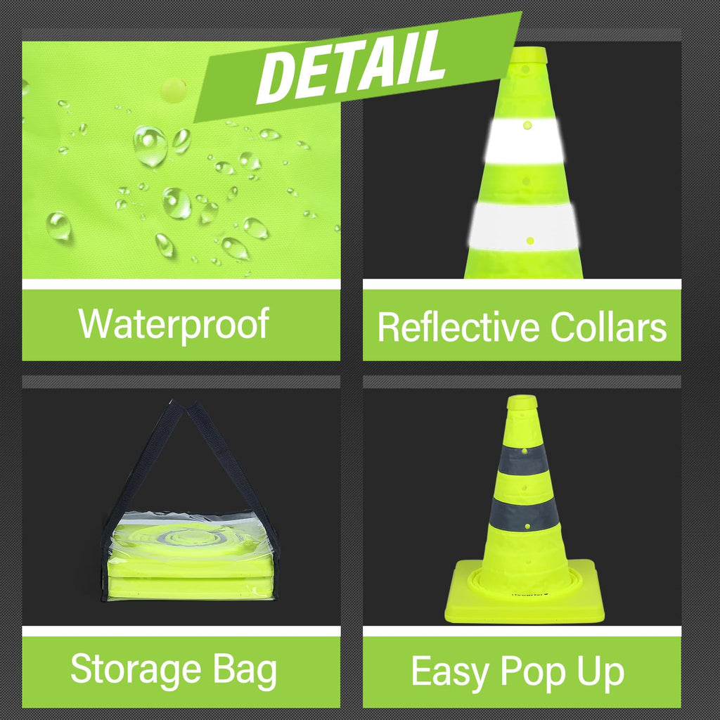 18 Inch 2 Pack Collapsible Traffic Safety Cones with Bag, Green