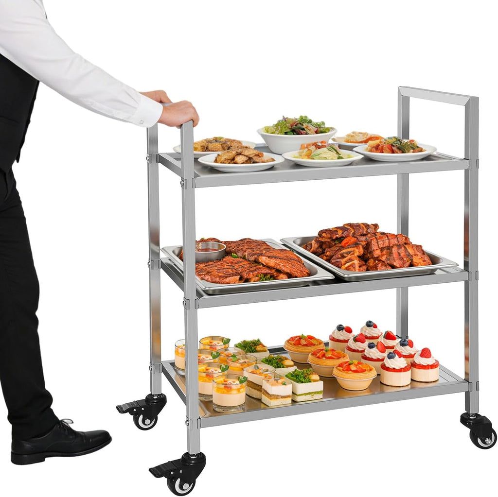 3-Tier Heavy Duty Stainless Steel Rolling Cart