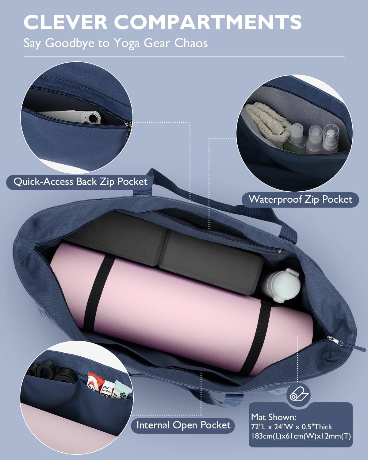 Yoga Mat Bag, Extra Canvas Gym Bag with Waterproof Pocket Metal Zipper, Fits Mat & Blocks, Stylish Yoga Mat Carrier