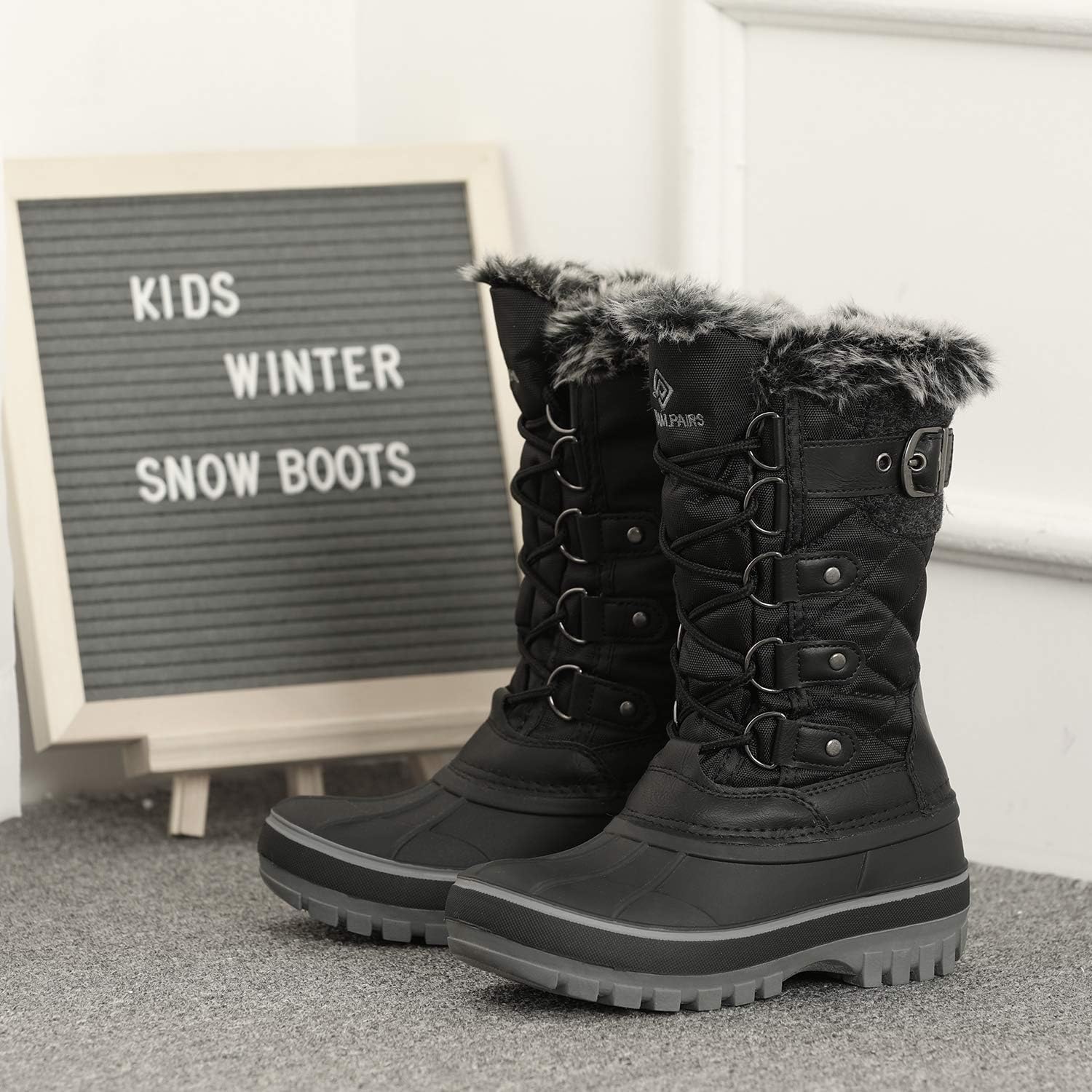 Girls Snow Waterproof Winter Boots | Warm Faux Fur Lined Outdoor Secure Grip Anti Slip Outsole Easy Wear Windproof