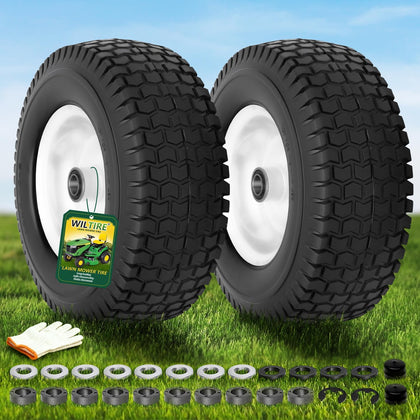 (2 Pack) 13x5.00-6 Tire and Wheel Flat Free, Solid Rubber Lawn Mower Tires Assembly for Riding Lawnmower, 3"-6"