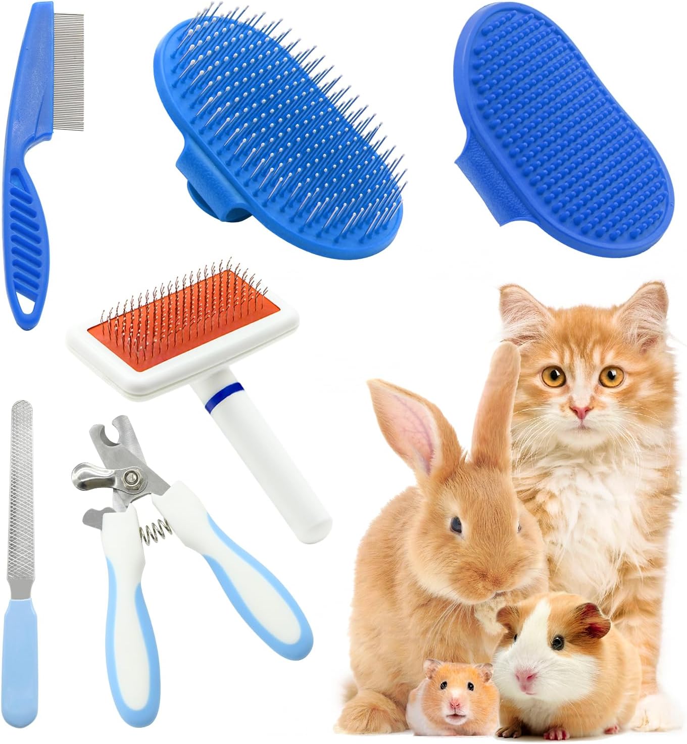 Pet Grooming Kit with Slicker Brush Bath Massage Glove Brush Pet Shedding Comb Nail Clipper Trimmer 6 Piece Set for