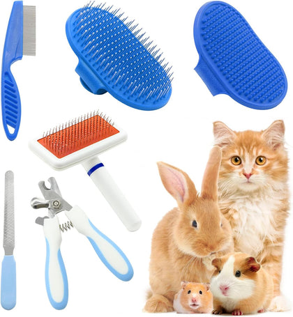 Pet Grooming Kit with Slicker Brush Bath Massage Glove Brush Pet Shedding Comb Nail Clipper Trimmer 6 Piece Set for