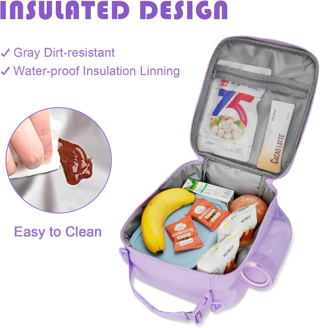 Initial Insulated Lunch Bag for Girls Kids, Back to School Gift, Reusable Leak-proof Lunch Box with Adjustable Strap