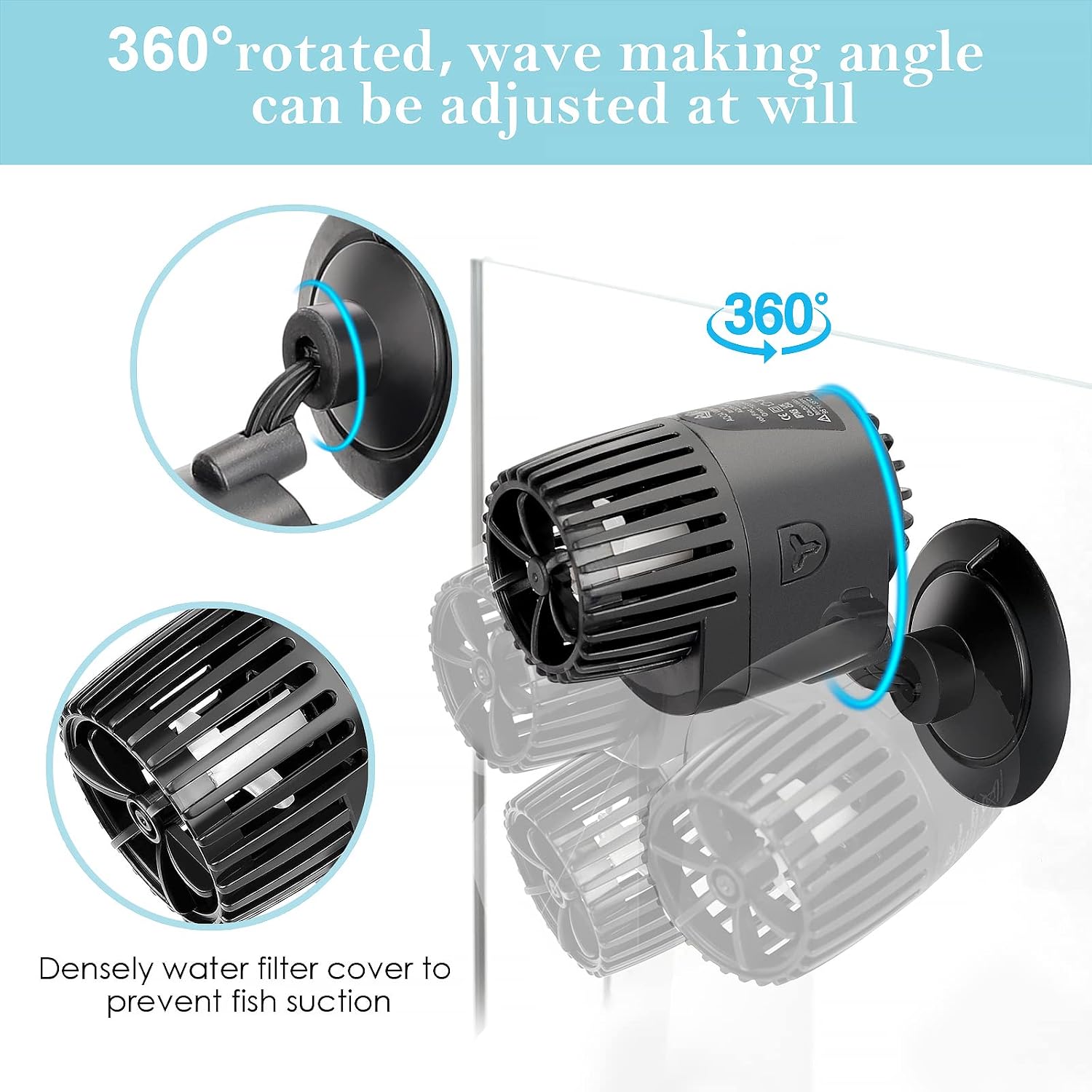 Aquarium Wave Maker,Suction Cup Fish Tank Single Powerhead Pump | 3W/5W/10W/15W 110V/60Hz Ultra Quiet Submersible