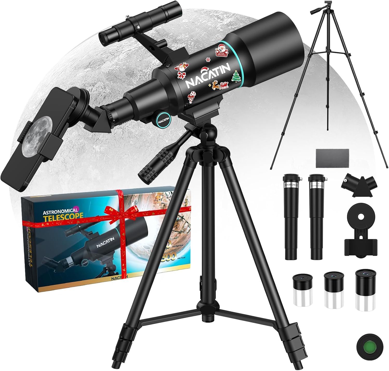Telescope for Adults, 70mm Aperture 300mm Portable Refractor Telescope with 3 Eyepieces - Complete Kit with Phone