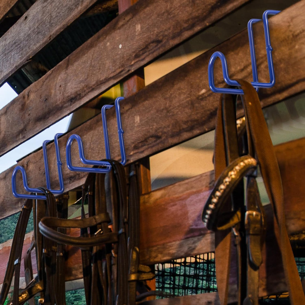 2 Pcs Heavy Duty Horse Tack Hooks Over Rail 4 Inch Metal,Blue