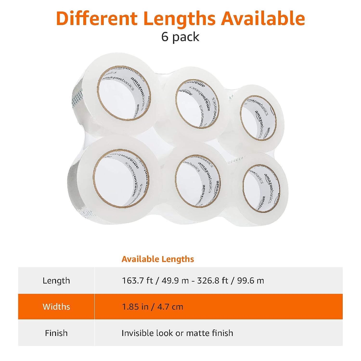 Strong Adhesive Packing Tape for Moving Boxes, Shipping and Sealing, Clear, 1.88" x 109 Yards, 6-Pack, Total 654 Yards