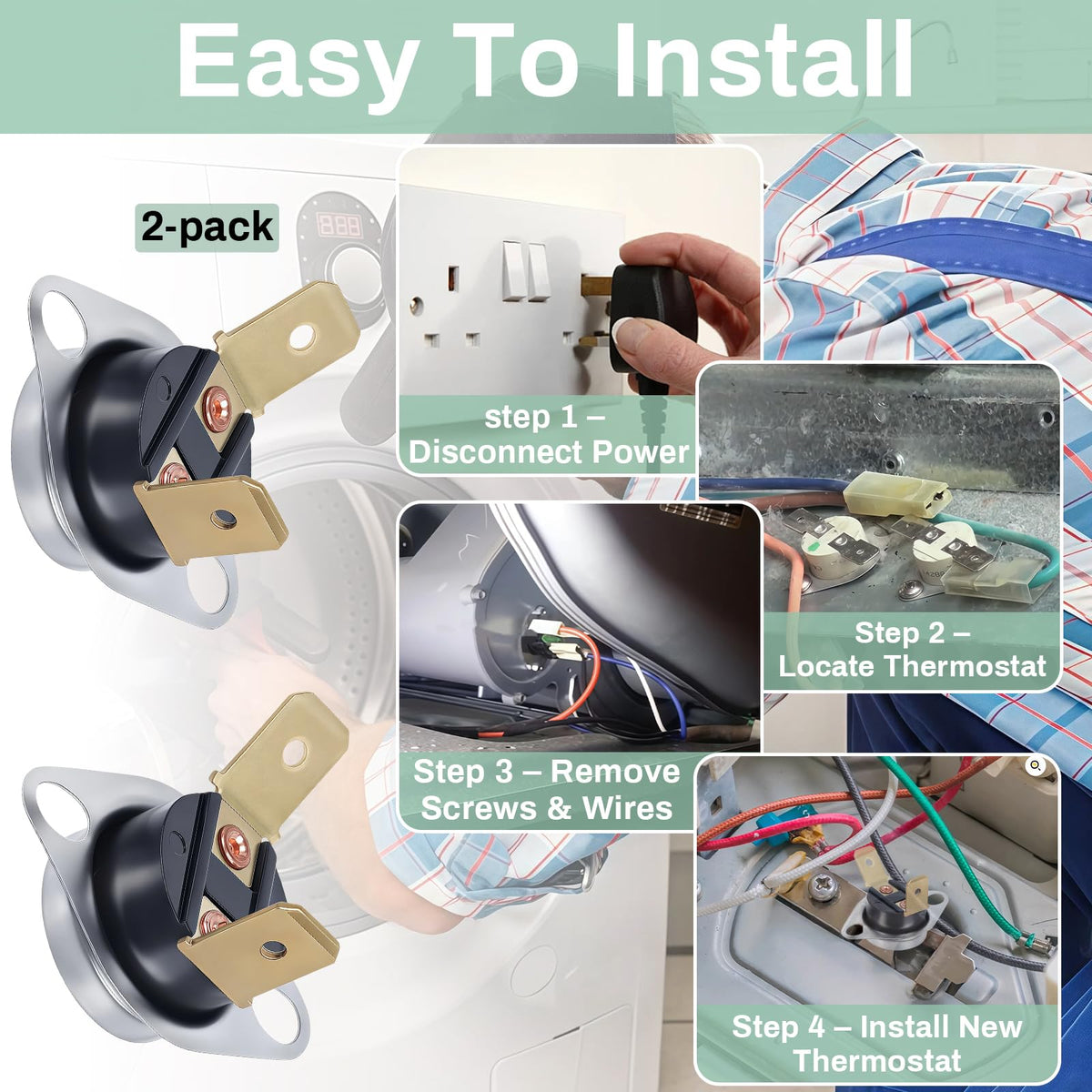2 Pcs D510702 Dryer High Limit Thermostat, Compatible with Speed Queen