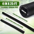 4 in OD x 25 ft Flexible Drain Pipe Expandable Landscaping
