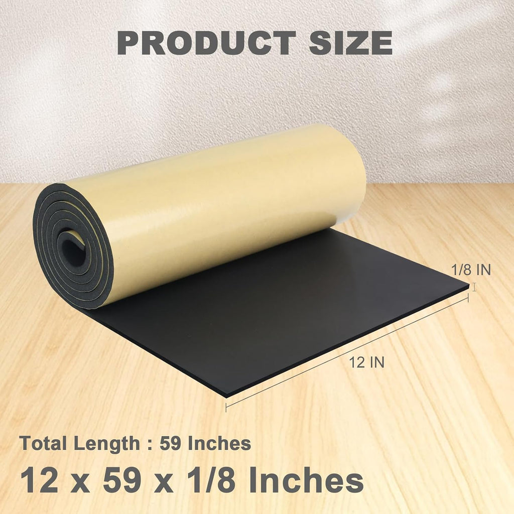 Foam Rubber Sheet with Adhesive, 12 x 59 x 1/8 Inch Closed Cell Insulation Neoprene Foam Sheet, Multi-Function