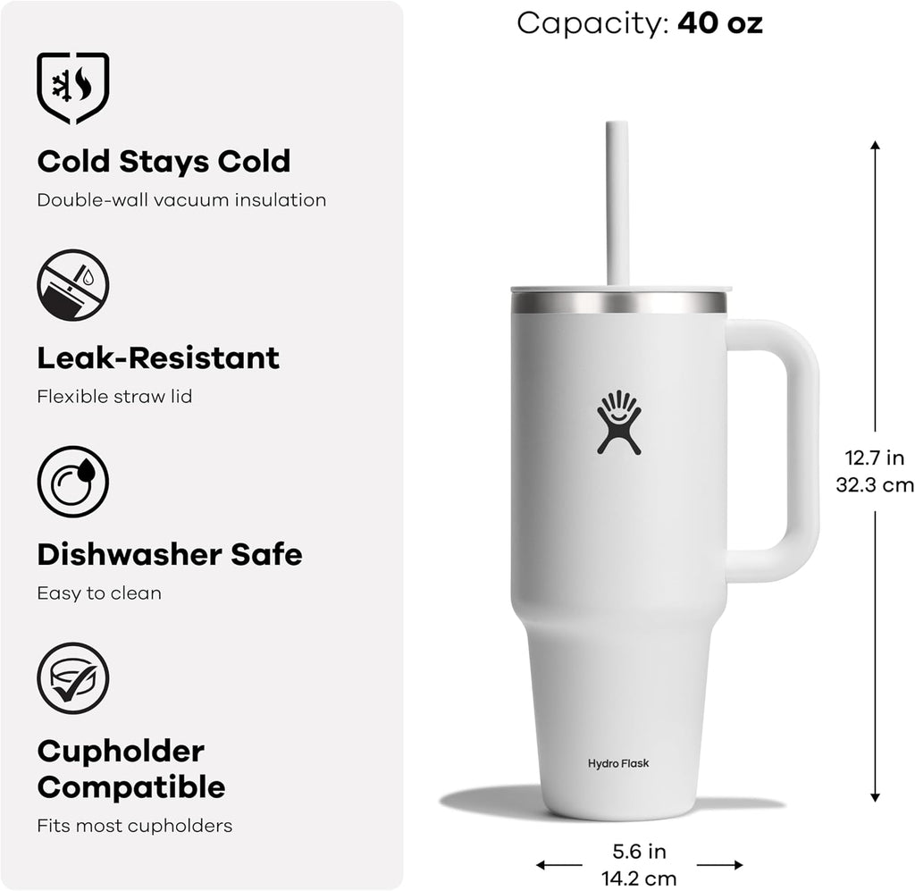 Travel Tumbler with Handle, Lid and Straw - Insulated Stainless Steel in 40 Oz Agave