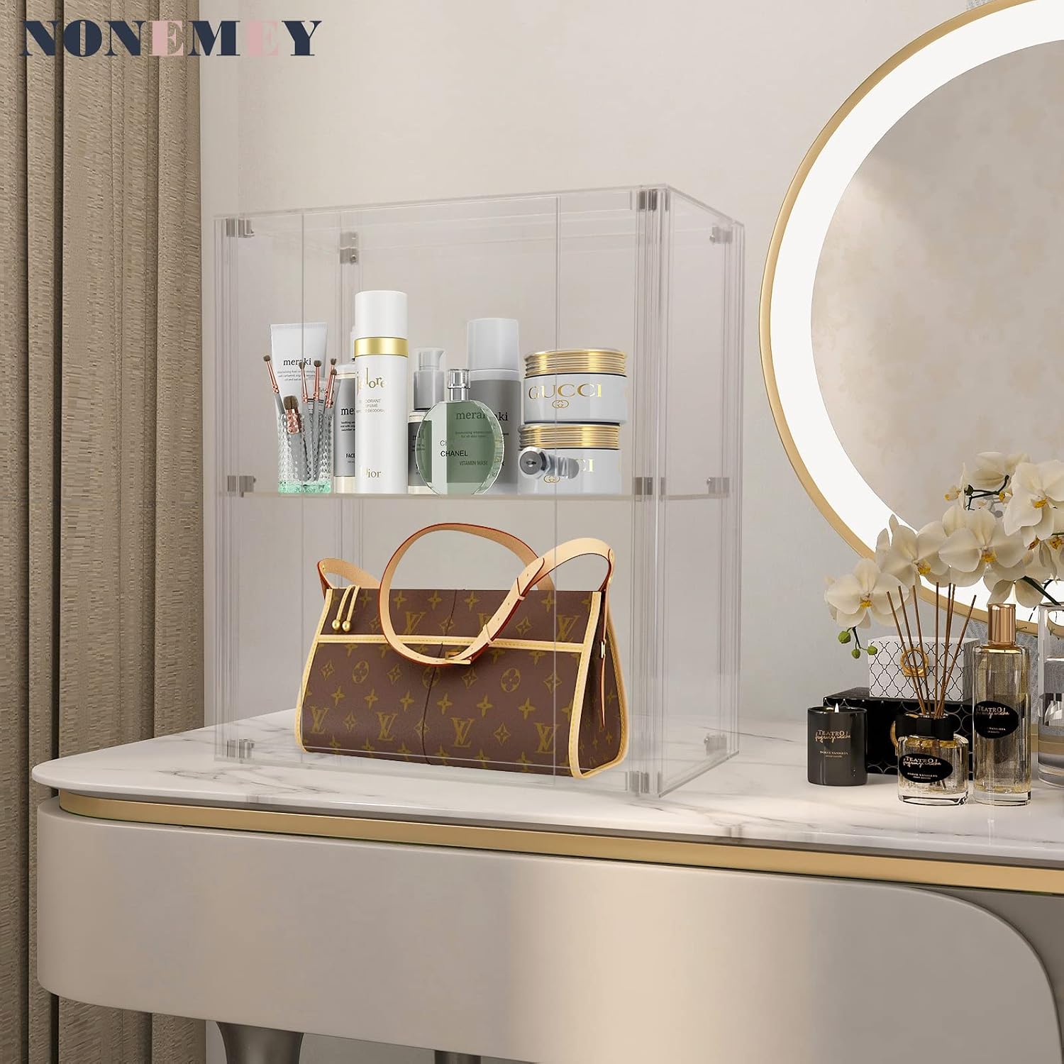 Acrylic Display case with Lock,3 Tier Lockable Security Display Case, Dustproof Protection Countertop Organizer Box
