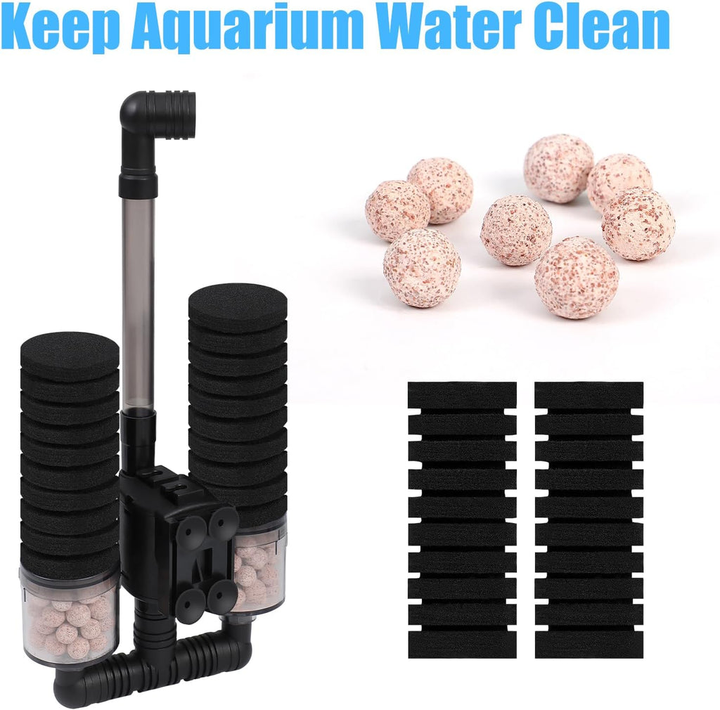 Aquarium Electric Sponge Filter for Fish Tank, with Pump, with 2 Extra Sponges, Middle up to 40Gal