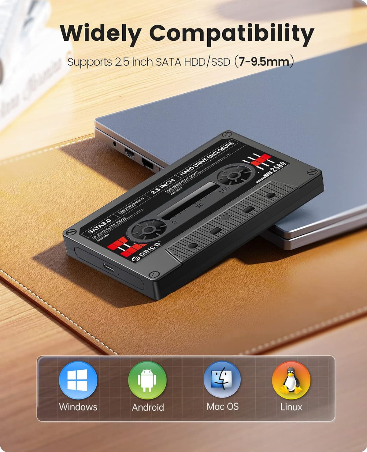 2.5 Hard Drive Enclosure USB C to SATA III for 2.5inch SSD HDD 9.5mm 7mm External Hard Drive Case Max 6TB Compatible