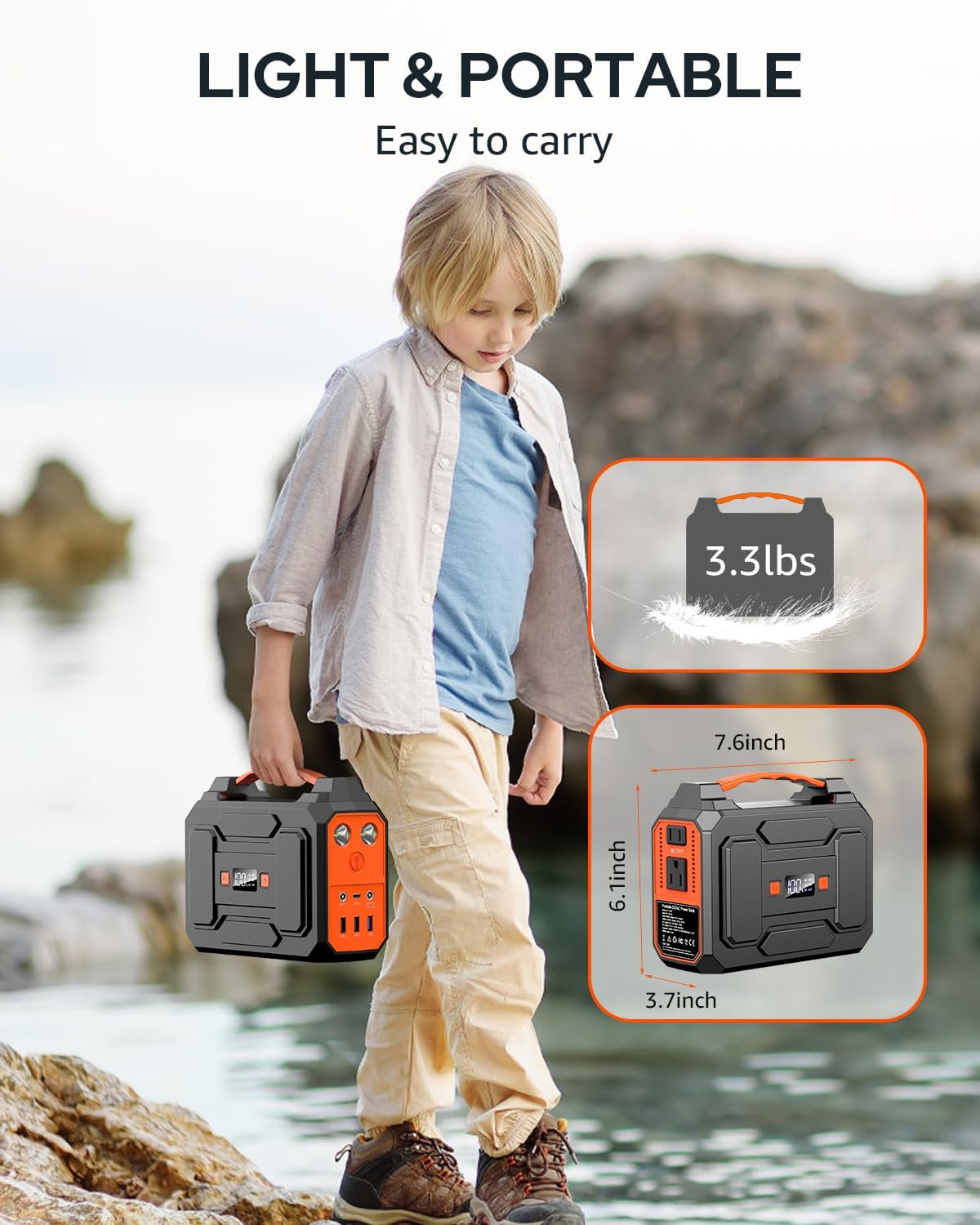 Solar Powered Generator 200W Peak/100W Rated, Portable Solar Generator Power Station with Solar Panels 40W Included