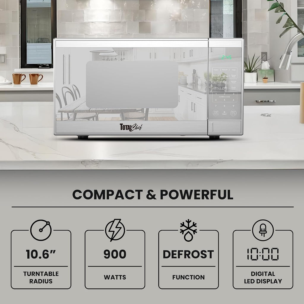 0.9 Cu Ft Microwave Oven – Compact Countertop Kitchen Appliance, Small Stainless Steel Microwave with Digital Touch
