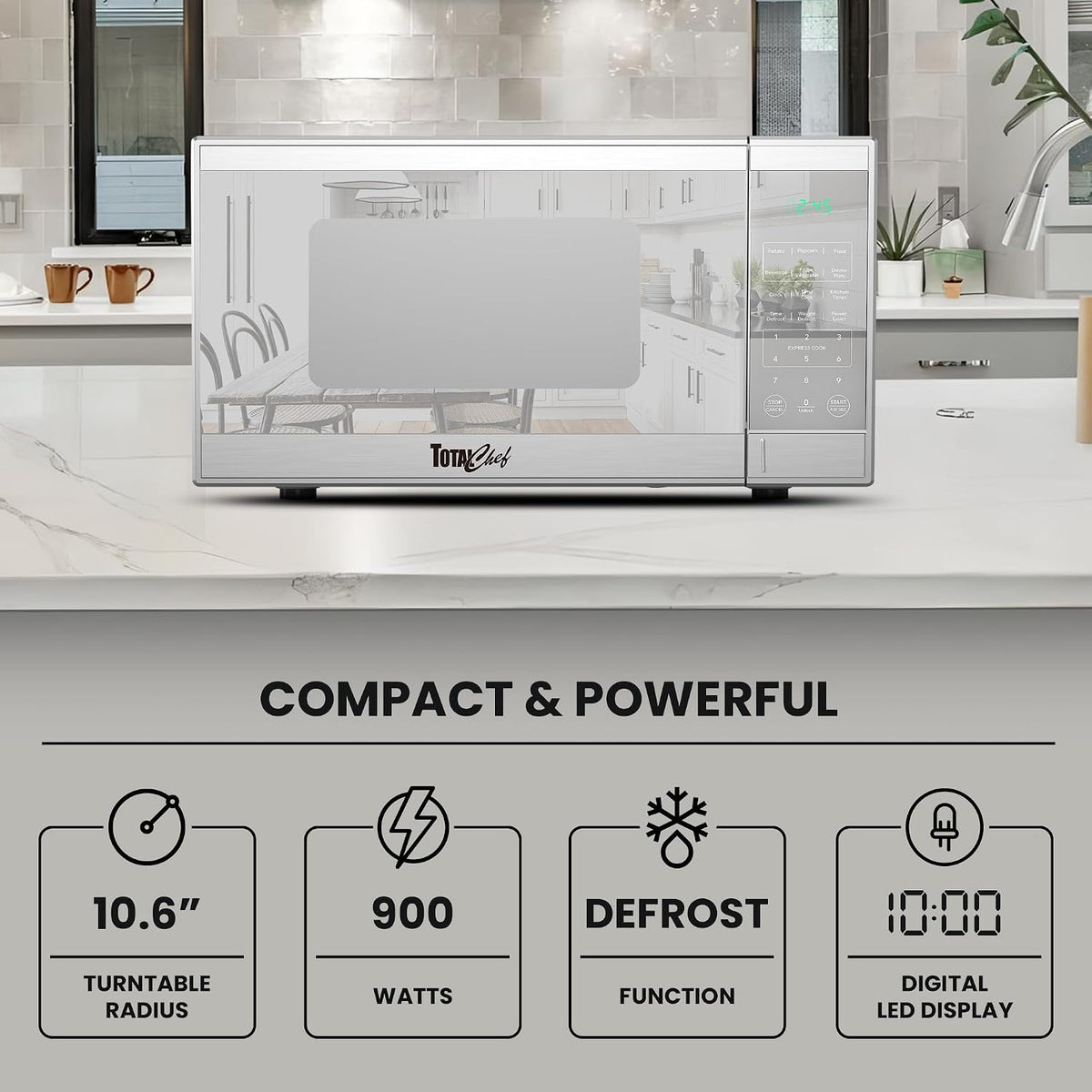 0.9 Cu Ft Microwave Oven – Compact Countertop Kitchen Appliance, Small Stainless Steel Microwave with Digital Touch