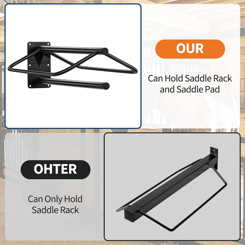 6 Pack Wall Mounted Saddle Rack with Double Pad Bar Heavy Duty Carbon Steel Saddle Stand for English & Western