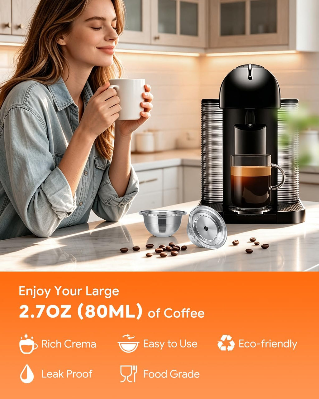 2.7oz Reusable Coffee Pod Compatible with Nespresso Vertuoline