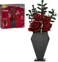 Bricktanicals Midnight Flower Bouquet Building Set, Gothic Blood Rose Halloween Arrangement with Coffin Vase