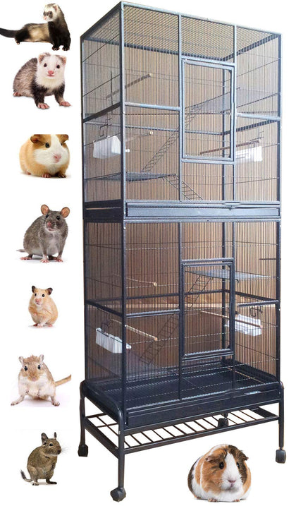 Extra Large Double Stackable Wrought Iron Chew-Proof Ferret Chinchilla Sugar Glider Small Animal Cage with Washable