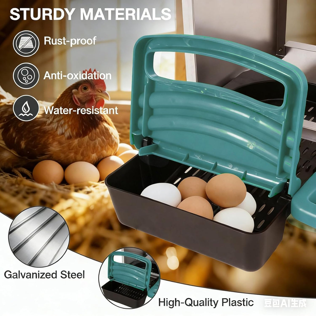 Chicken Nesting Boxes, 3 Compartments Egg Collection with Removable Drawer, Chicken Metal Laying Nest Box for Hens