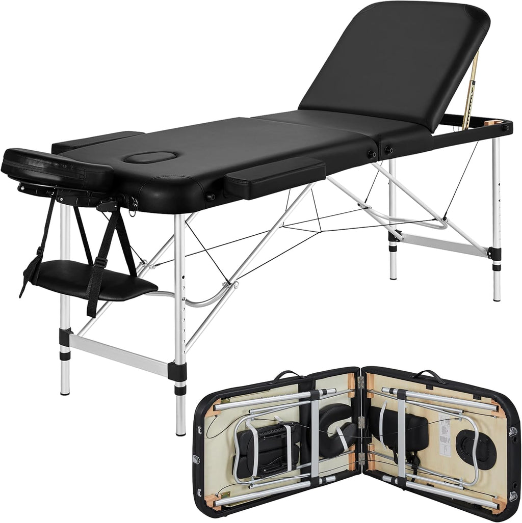 Portable Folding Massage Table Adjustable Lash Tattoo Bed Black