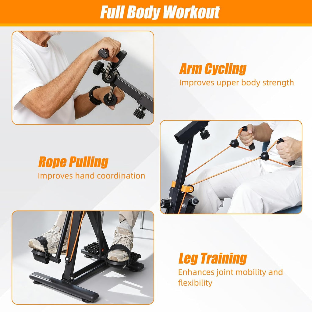 Arm and Leg Pedal Exerciser for Seniors - Seated Pedal Exerciser with Leg Swing Exercise, Arm Rope Pull Exercise&Foot