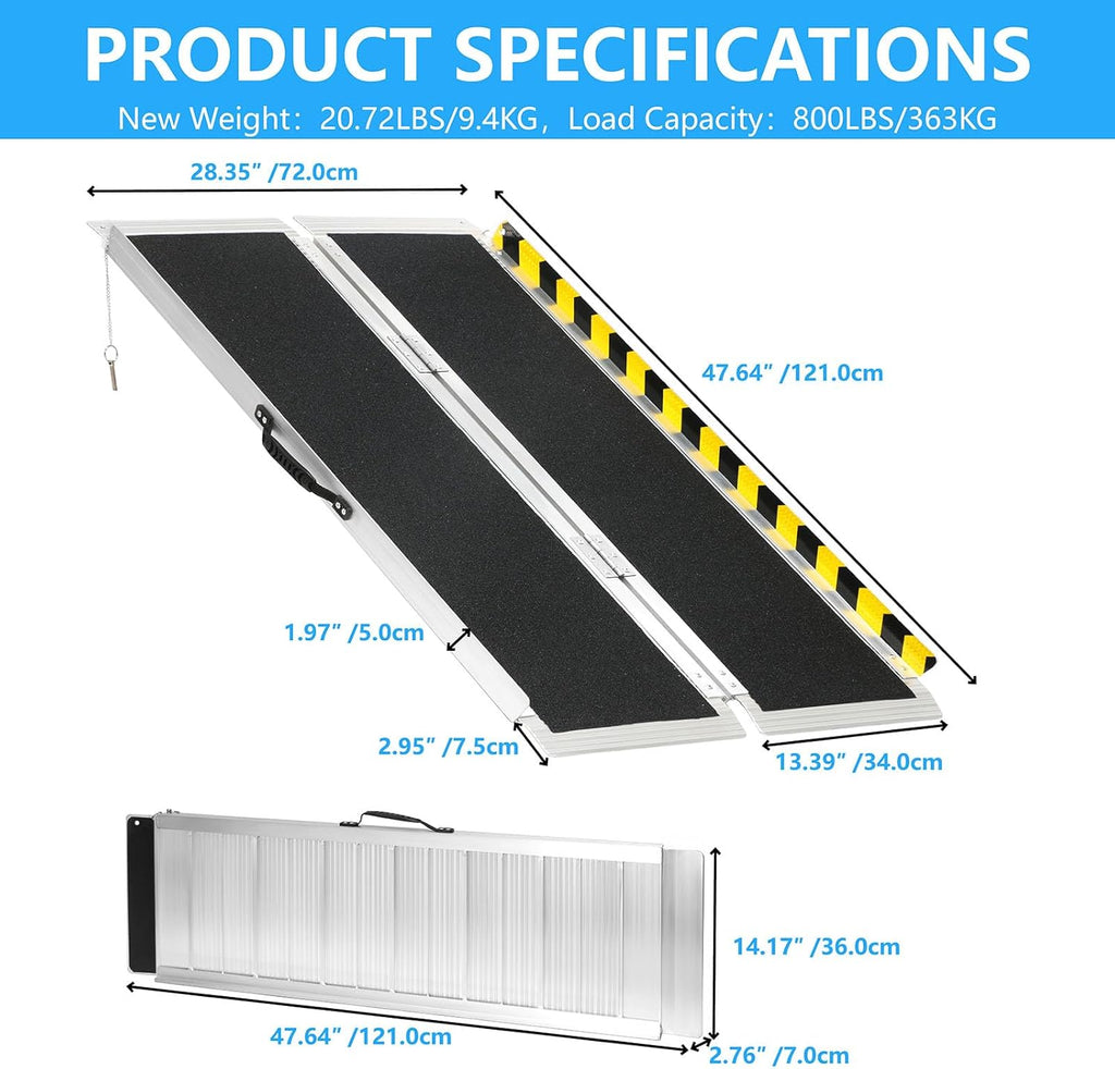 4FT Portable Wheelchair Ramp, Non-Slip Aluminum Folding Handicap Ramp, 800 LBS Capacity Door Threshold Ramps for Home