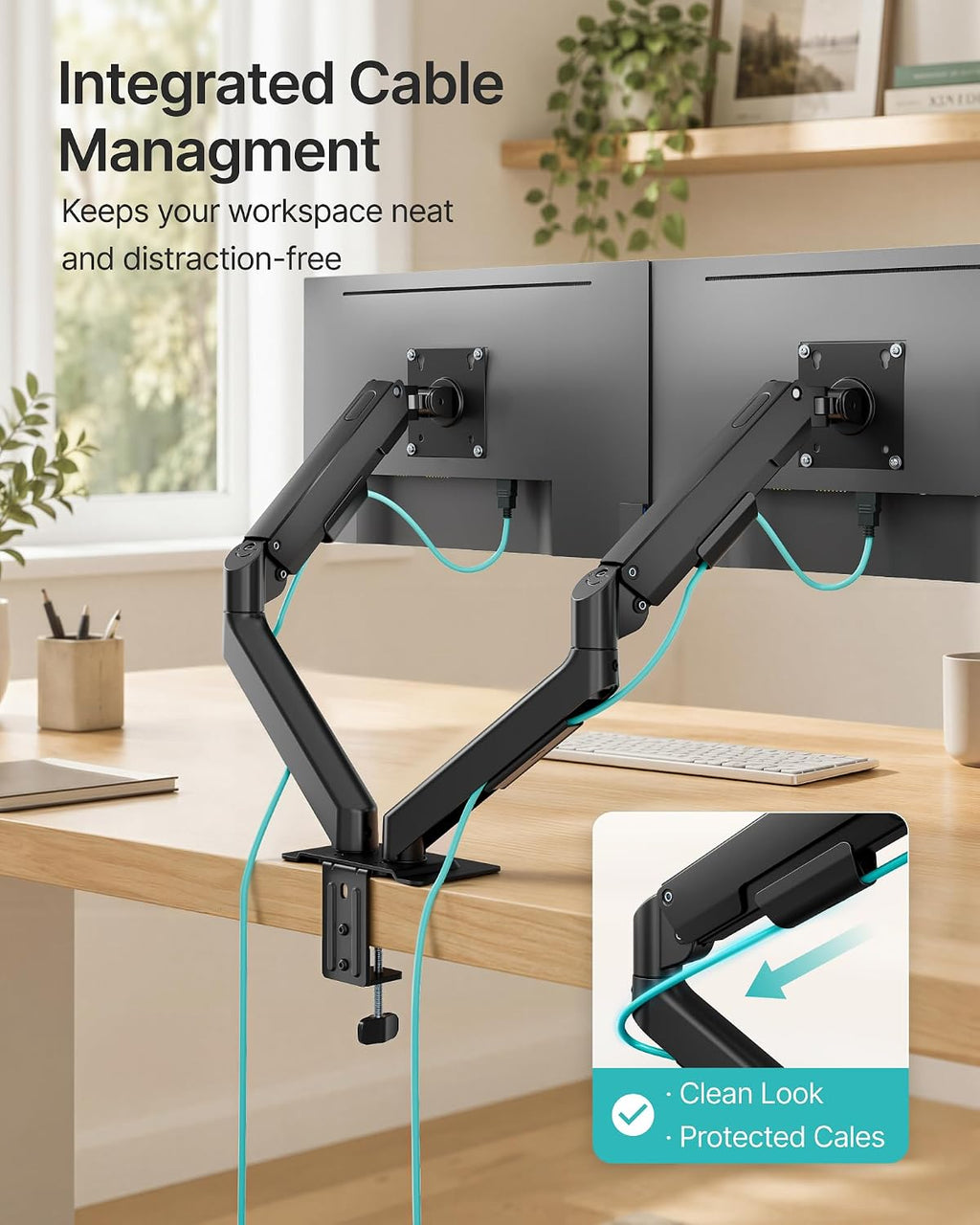 Dual Monitor Arm for Up to 32 Inch Screens, Heavy Duty Monitor Mount | Curved Monitor Stand with Clamp and Grommet