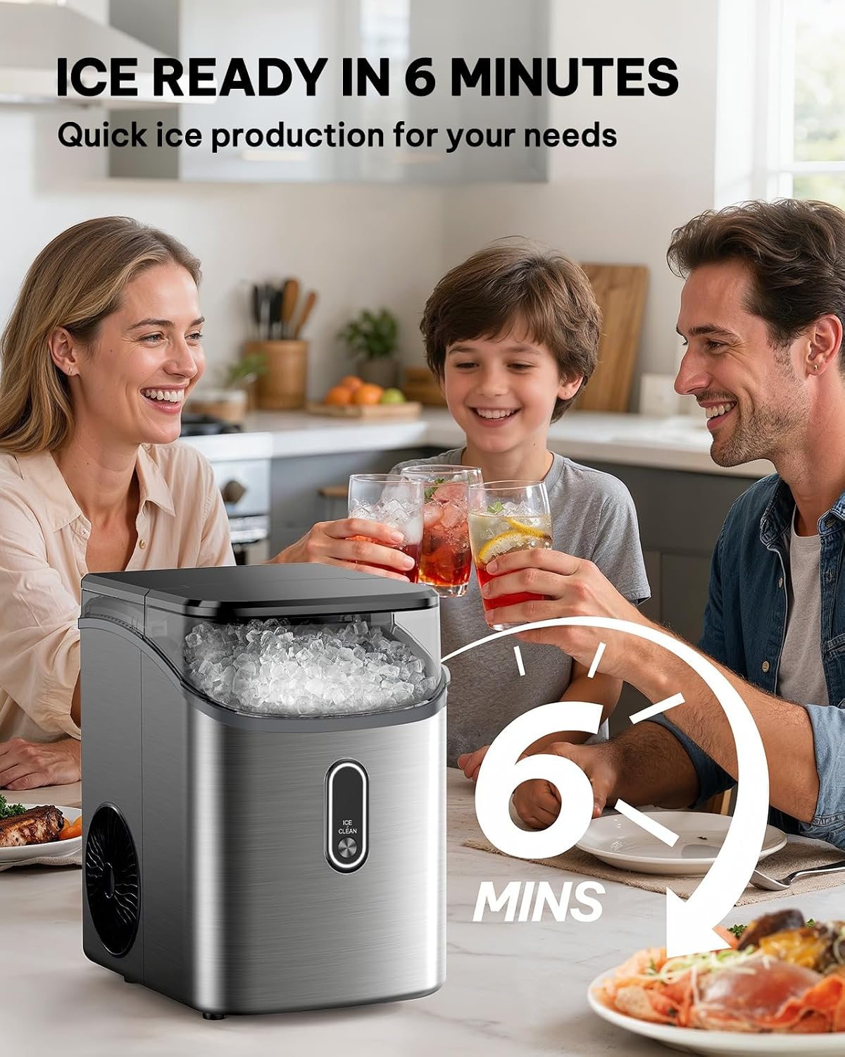 Nugget Ice Maker Countertop, Pebble Ice Maker with Soft Chewable Ice, One-Click Operation Ice Machine with