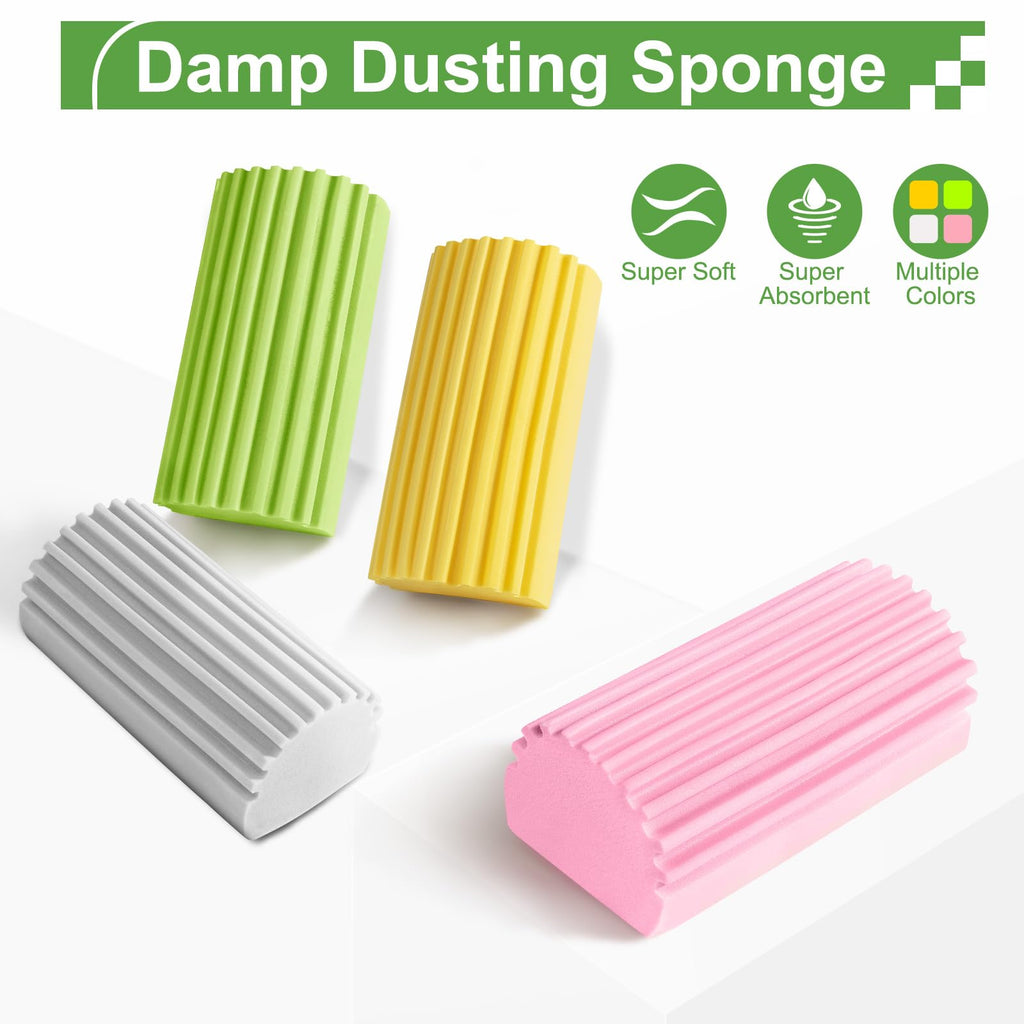 Damp Clean Duster Sponge,4Pcs Dust Sponge for Cleaning,Gray & Yellow
