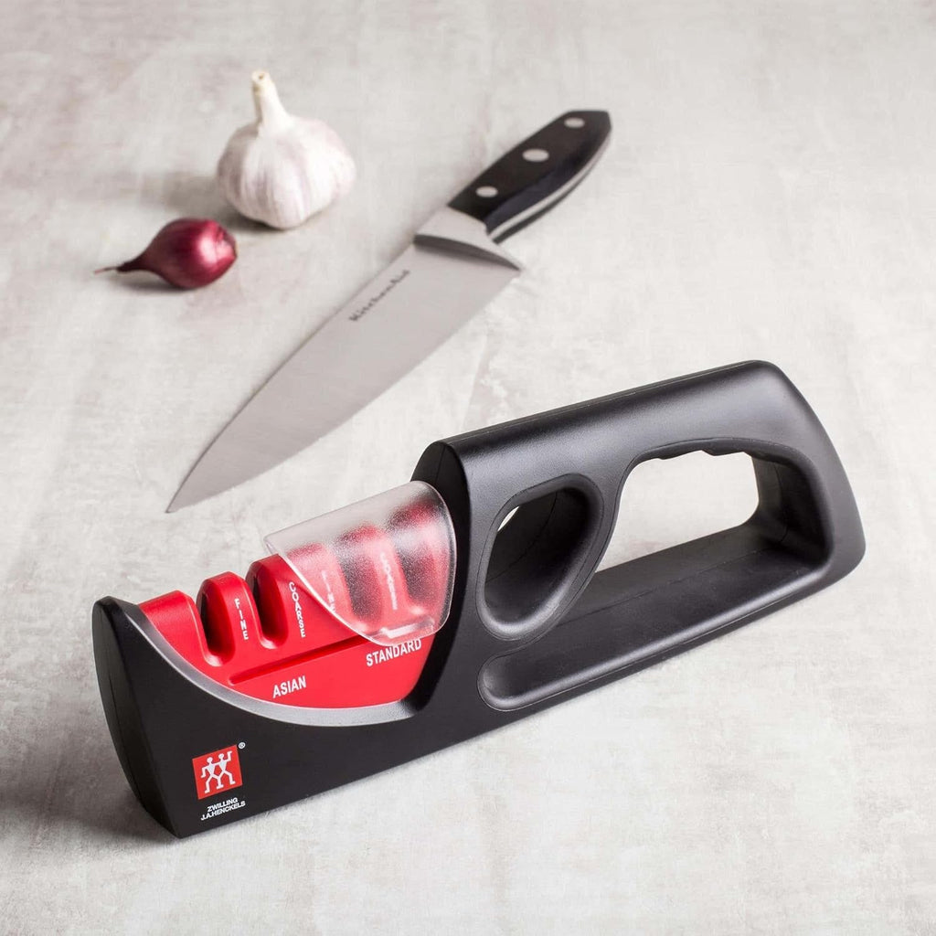 4-Stage Pull Through Knife Sharpener | Manual Kitchen Sharpener with Coarse and Fine Ceramic Rods, Non-Slip Ergonomic