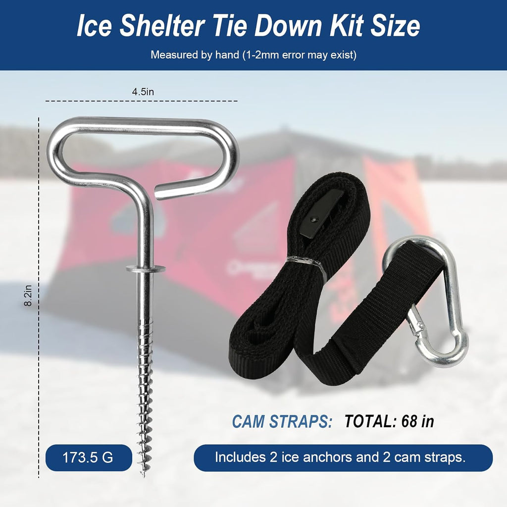 24260 Shelter Tie Down Kit for Eskimo, Ice Fishing Shelter Anchors | Deluxe Ice Fishing Tent Anchors (2 Ice Fishing