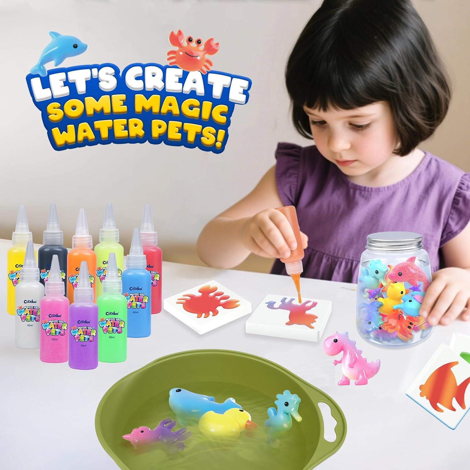 Magic Water Elf Toy Craft Kits for Kids, DIY Your Own Aqua Fairy Water Pets & Squishy Maker Toys with 10 Magic Gels