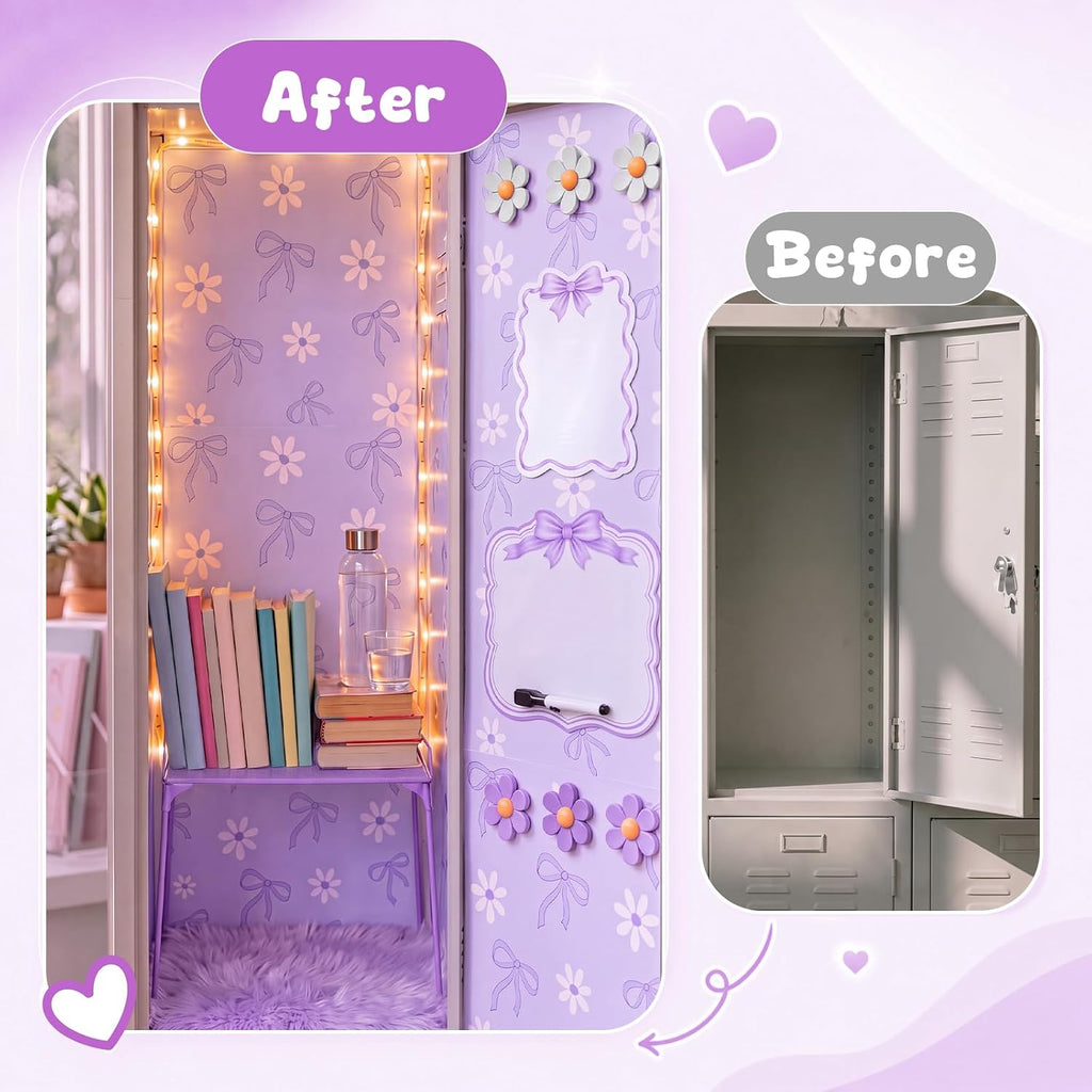 18 Pcs Locker Accessories Kit Bow Locker Organizer Decoration Supplies Shelf Mangentic Wallpaper Whiteboard Mirror