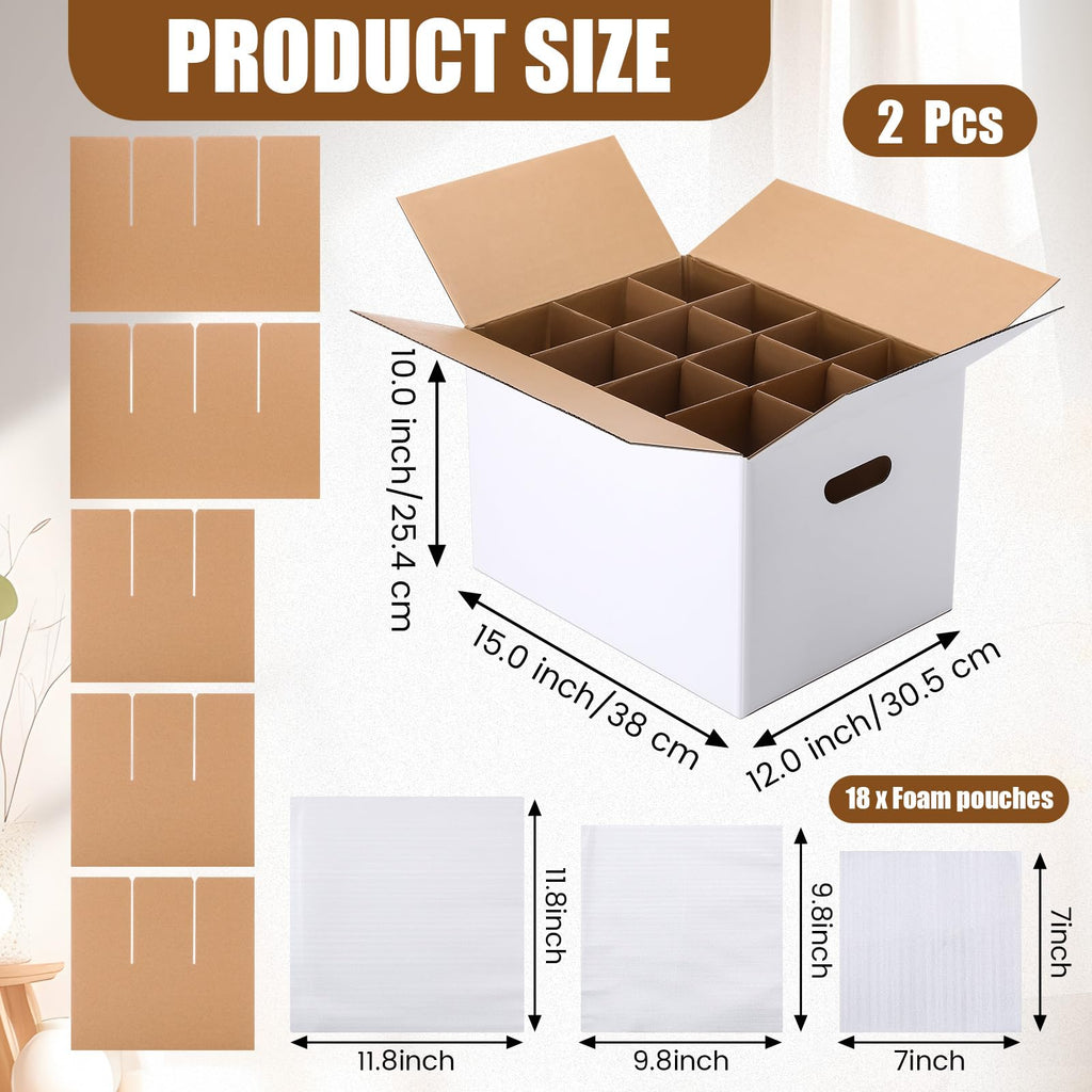 2 Sets Wine Glass Moving Boxes with Divider Kits