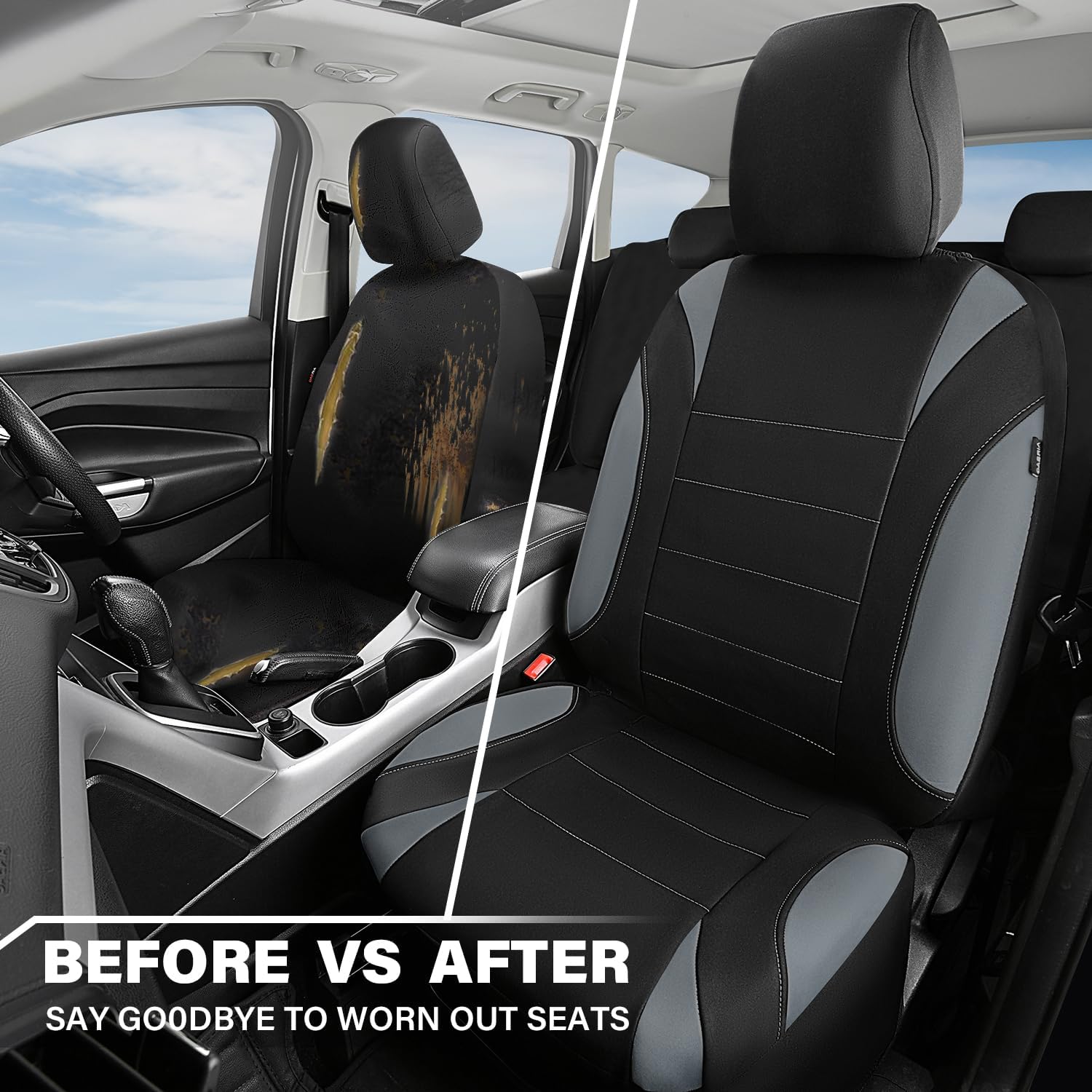 Waterproof Car Seat Covers Front Seats Only with 5mm Composite EVA, Neoprene Car Seat Cover with Separate Headrest