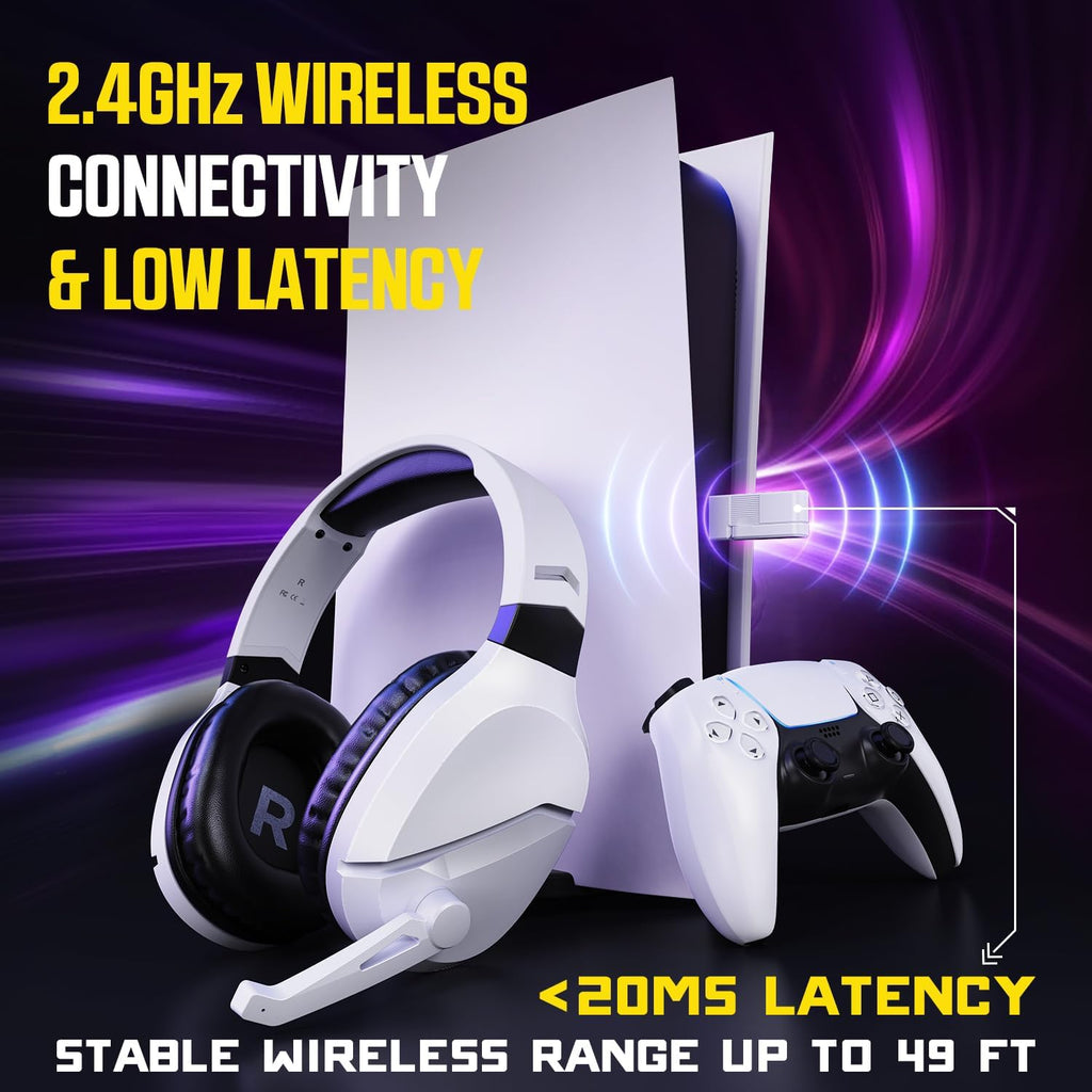 Wireless Gaming Headset with Mic for PS5 PS4 PC, 48Hrs, Wired for GameCube | 2.4GHz/Bluetooth Headphones, USB &