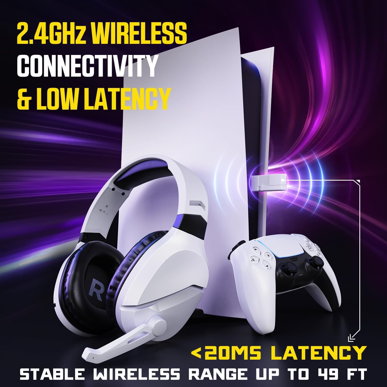 Wireless Gaming Headset with Mic for PS5 PS4 PC, 48Hrs, Wired for GameCube | 2.4GHz/Bluetooth Headphones, USB &