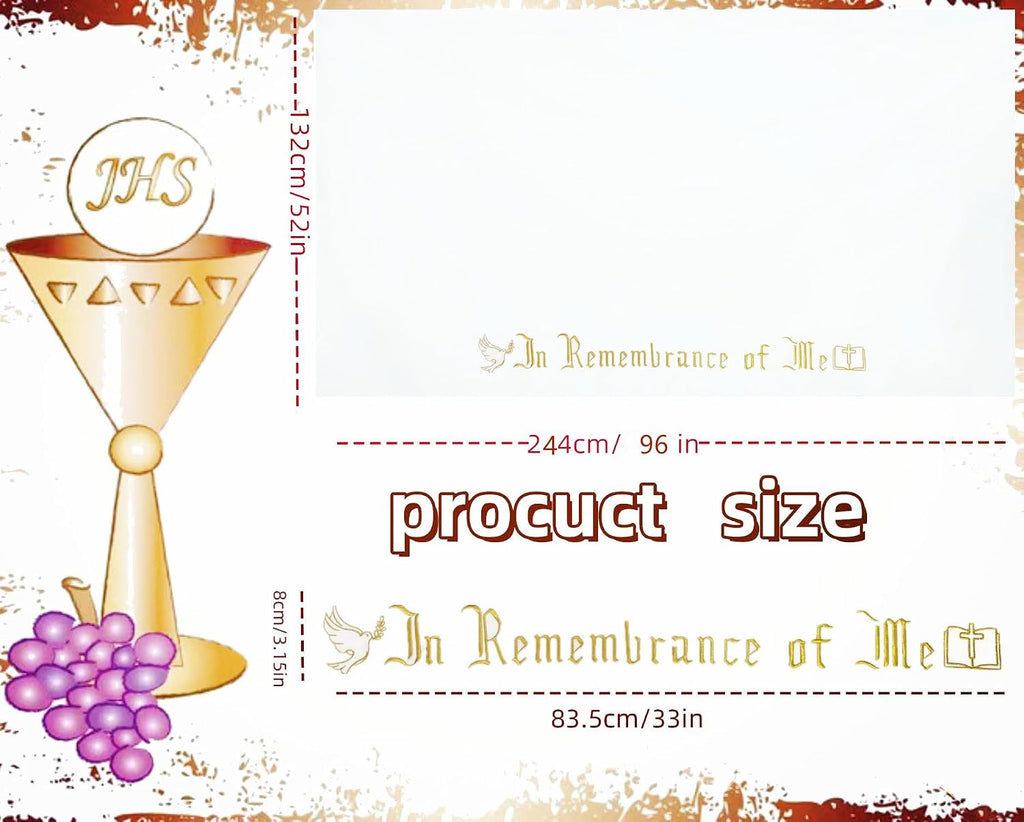 Large In Remembrance of Me Gold Thread Embroidery Altar Frontal Holy Communion Table Cloth Cover 96x52Inch White