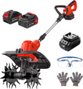 21V Cordless Tiller for Gardening, 120Mins Runtime Rototiller, 11.8" Width 6.6" Depth Garden Tiller with 2x4.0Ah
