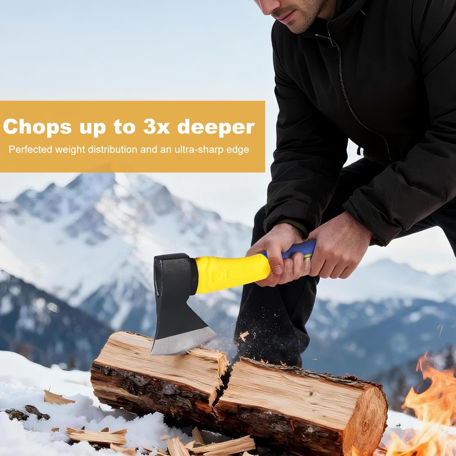 14" Outdoor Hatchet Axe, Mini Camping Axe, Wood Axe, Outdoor Camp Hatchet | Chopping Axe, Fiberglass Shock Reduction