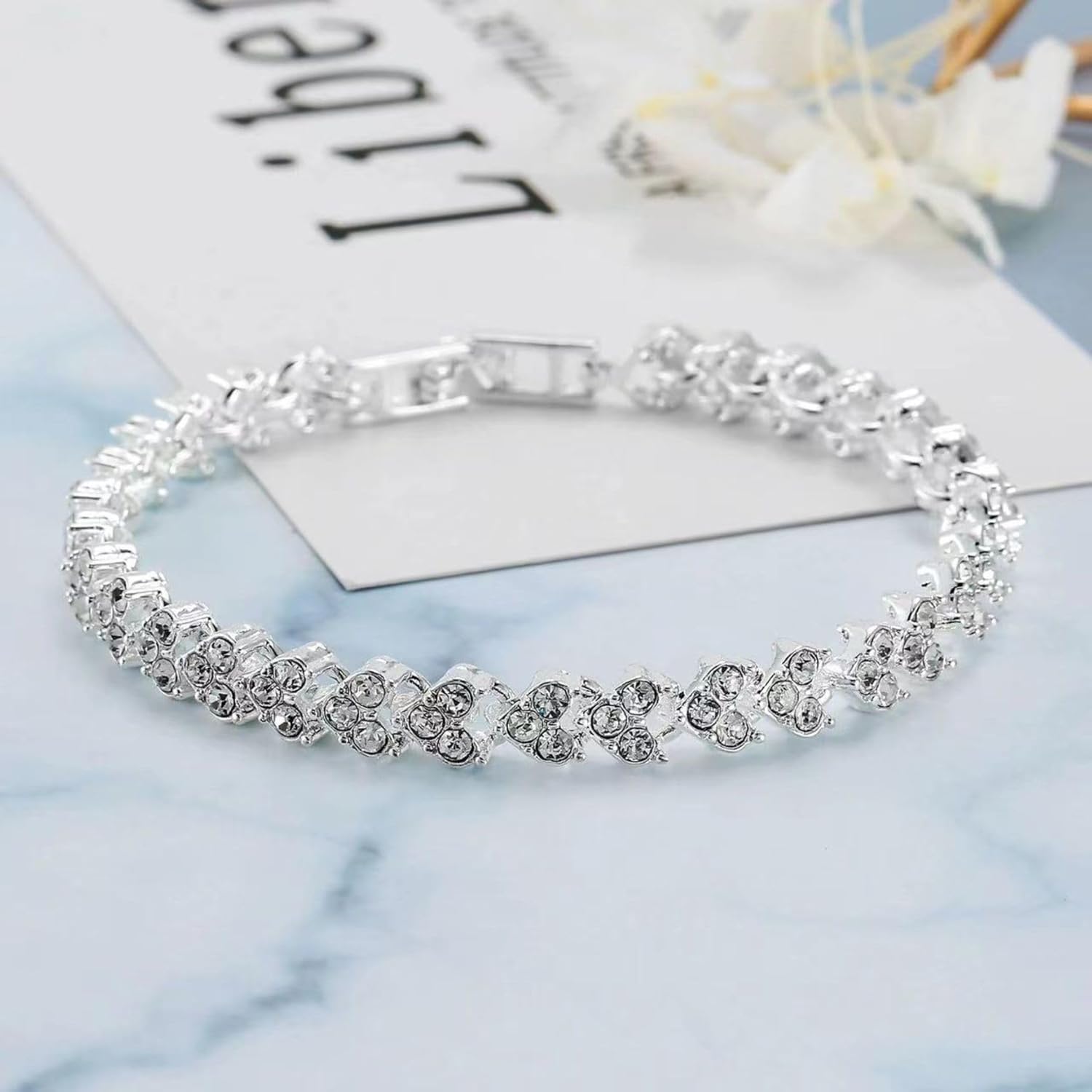 Crystal Wedding Jewelry Set, Silver Necklace Earrings Bracelet Crystal Bridal Wedding Jewelry Sets for Brides