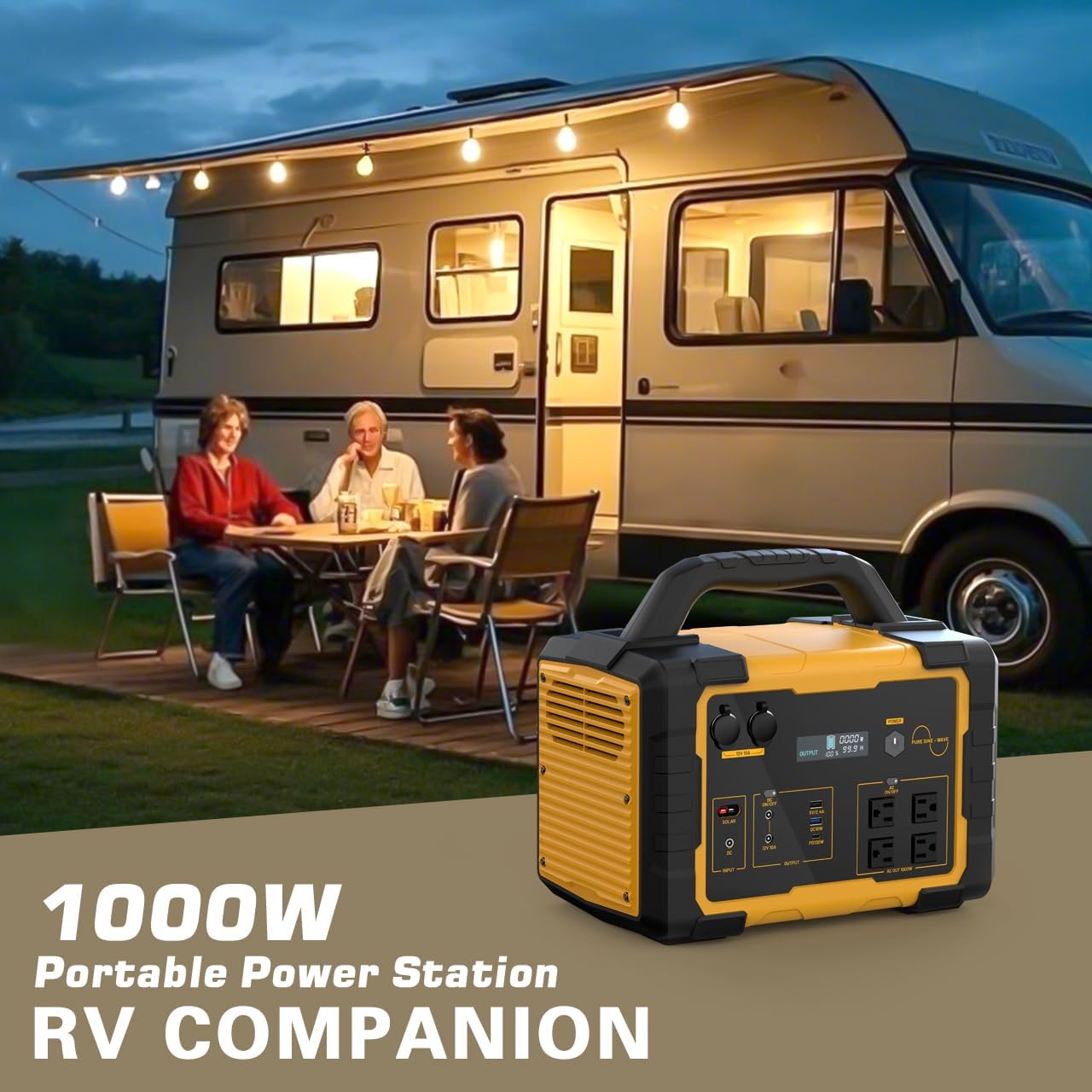 1000W Portable Power Station 1024Wh LiFePO4 for Outdoor & Home | Solar Generator (2000W Peak) Backup Battery, 60W