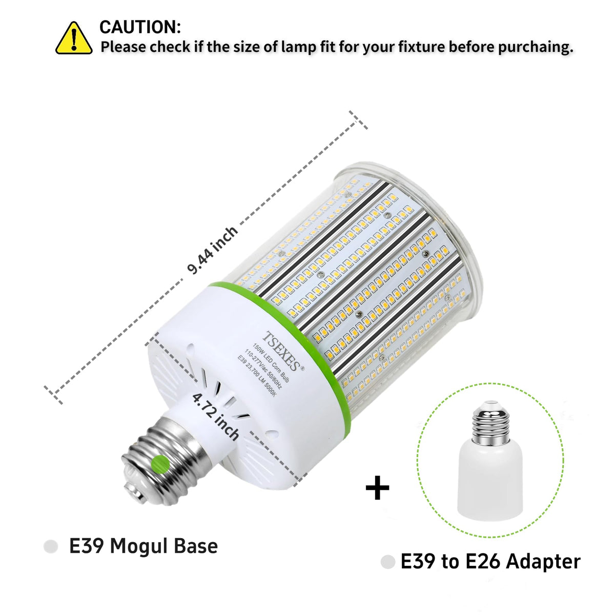 150W LED Corn Bulb 23700LM 5000K Daylight,E26/E39 Mogul Base,2-Pack