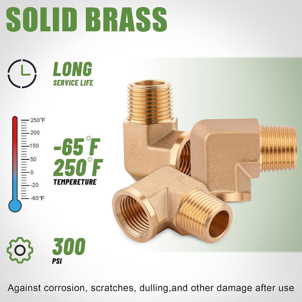 5Pcs Brass Pipe Fittings 90 Degree Street Elbow,1/2" x 1/2"