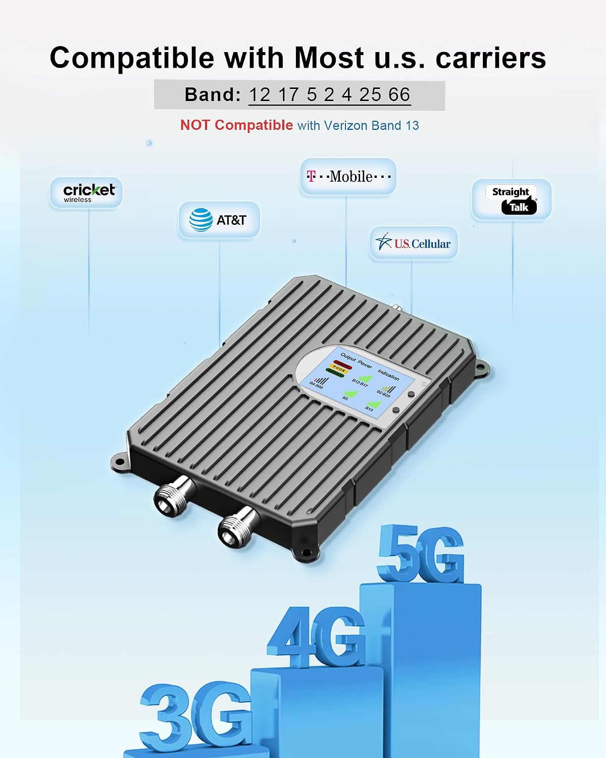 Cell Phone Signal Booster for Home Office, Up to 7000 sq.ft, Compatible with Compatible with AT&T & T-Mobile &